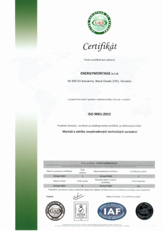 Certifikát ISO 9001:2015